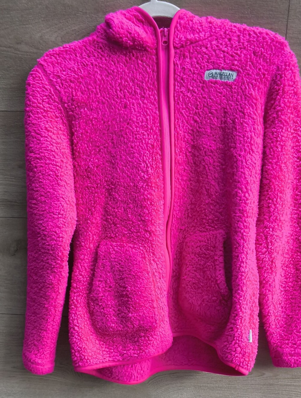 Magellan Outdoors Girls XL High-Pile Sherling Fleece Full Zip Hoodie Bright Pink